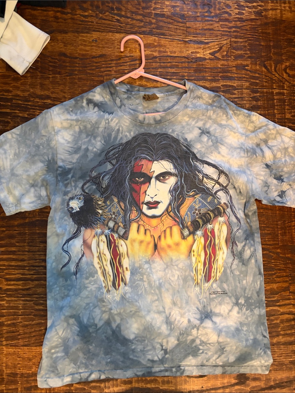 Tie-Dye Graphic Tee with Native-Inspired Portrait - Blue